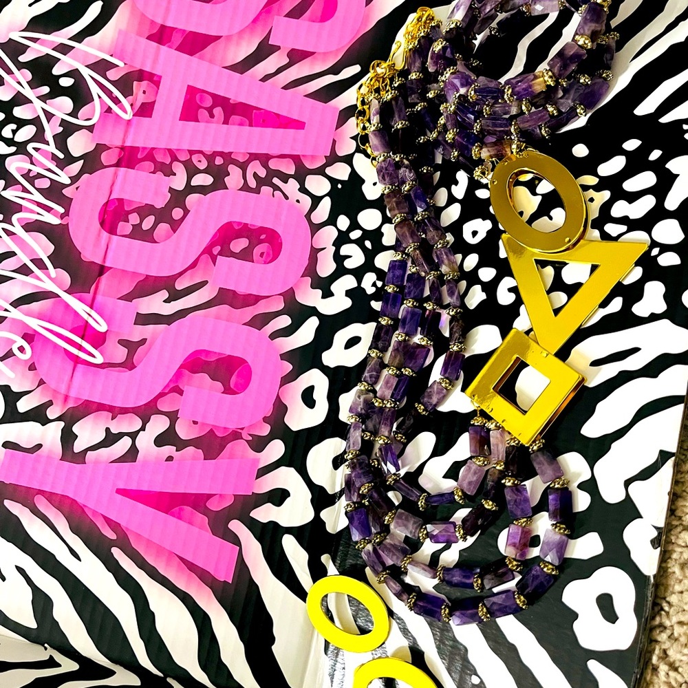 SJ bundle set, pure amethyst necklace, bracelet, and gold earrings